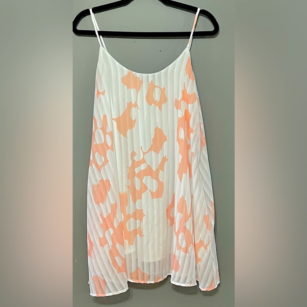 White and coral mini dress